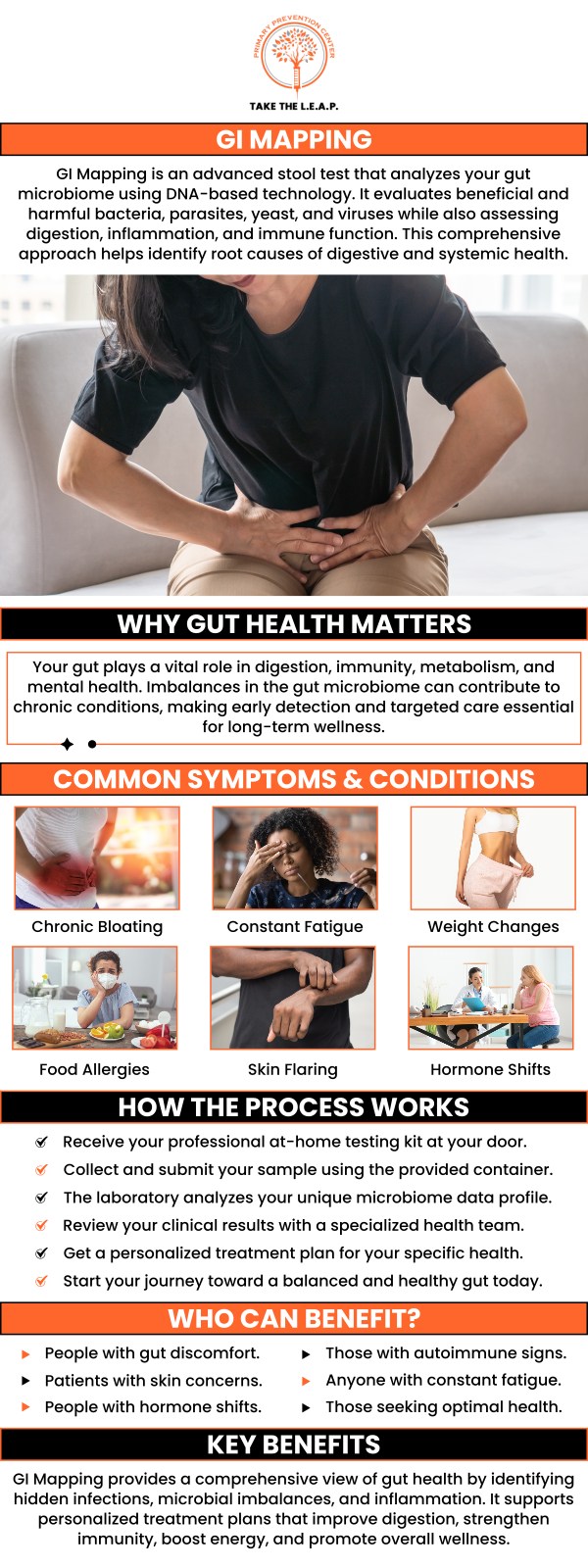 The GI MAP Test provides valuable insights into your gut microbiome, helping identify imbalances, infections, or underlying conditions affecting digestion and overall health. It offers a comprehensive analysis of gut pathogens, including bacteria, parasites, and fungi, enabling precise treatment plans. At Primary Prevention Center, Michael Como emphasizes the importance of GI MAP testing for creating personalized approaches to improve gut health and enhance overall well-being. For more information, contact us or request an appointment online. We are located at 638 Newtown-Yardley Road Suite 2G/H, Newtown, PA 18940. The GI MAP Test provides valuable insights into your gut microbiome, helping identify imbalances, infections, or underlying conditions affecting digestion and overall health. It offers a comprehensive analysis of gut pathogens, including bacteria, parasites, and fungi, enabling precise treatment plans. At Primary Prevention Center, Michael Como emphasizes the importance of GI MAP testing for creating personalized approaches to improve gut health and enhance overall well-being. For more information, contact us or request an appointment online. We are located at 638 Newtown-Yardley Road Suite 2G/H, Newtown, PA 18940.