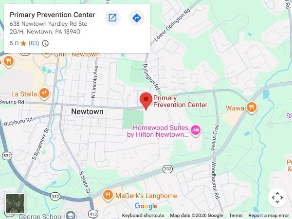 Get Directions to Primary Prevention Center, Wellness Clinic in Newtown, PA